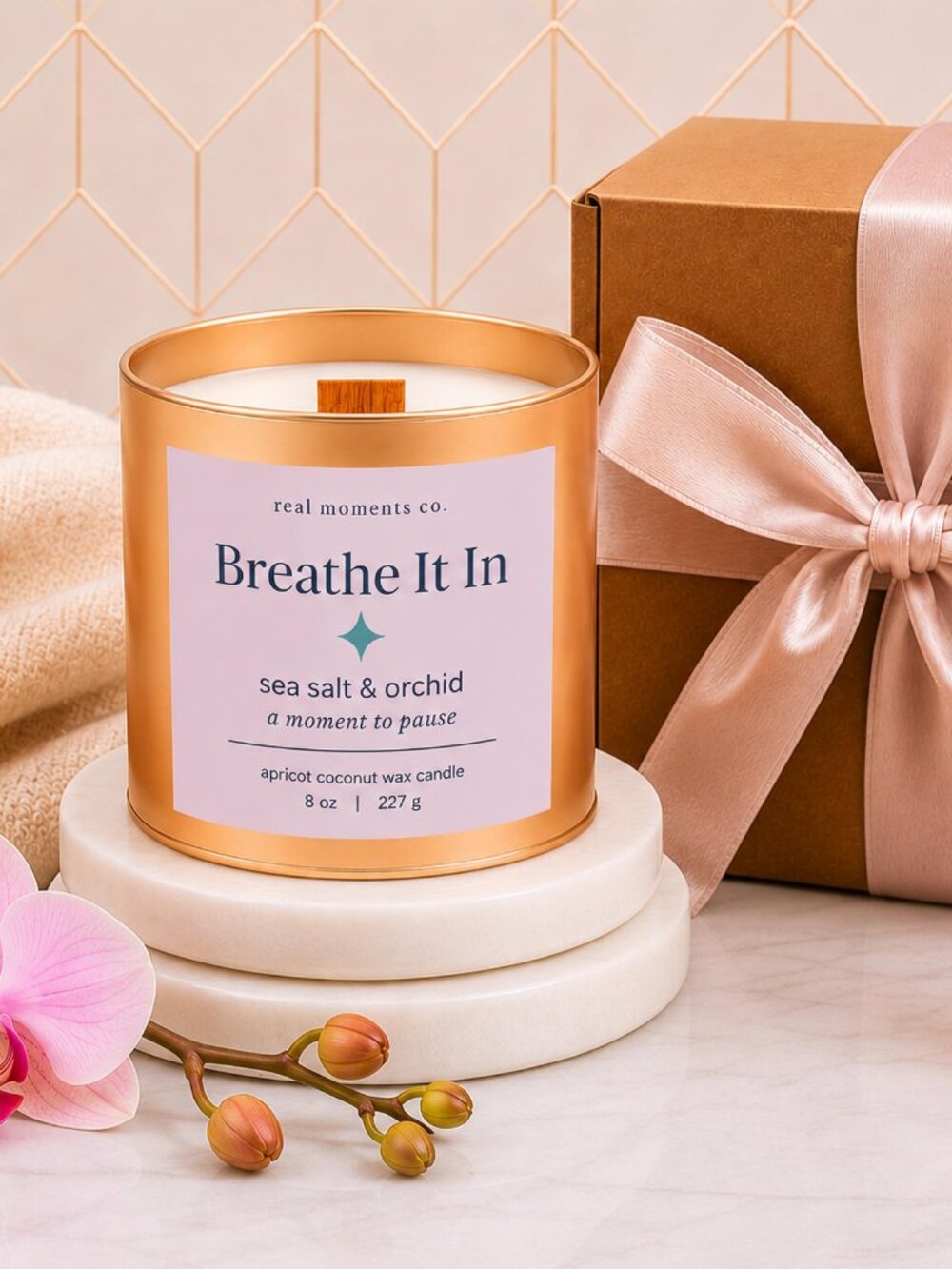 Breathe It In Candle, Sea Salt & Orchid, Self Care Candle Gift Set